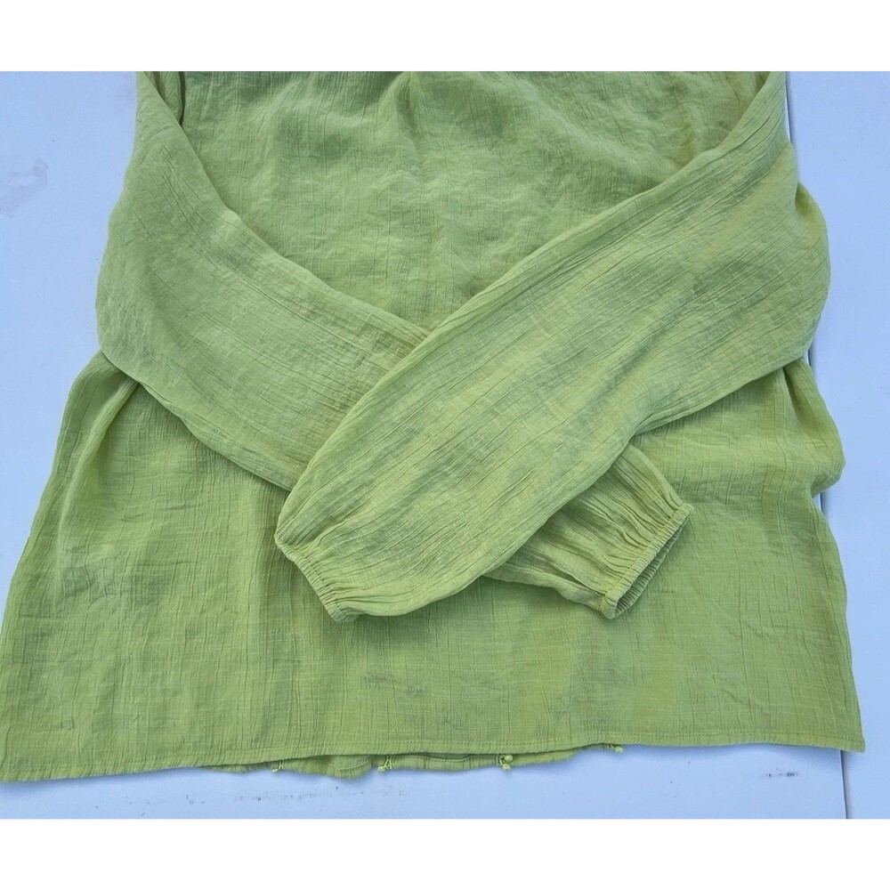 COUNTERPARTS LIME GREEN SIZE LARGE LONG SLEEVE BLOUSE with POM POM TRIM DETAILS - Picture 7 of 10
